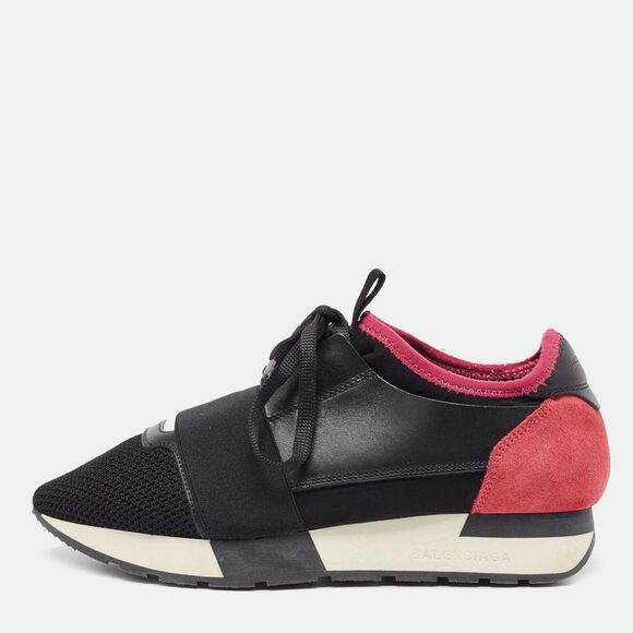 Balenciaga Race Runner Size 37 Black LeatherMesh And Neoprene Low Top Sneakers